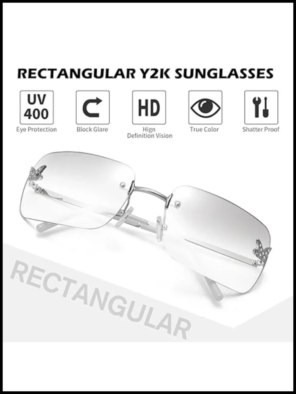Rimless Retro Square Sunglasses with UV400 Protection for Women